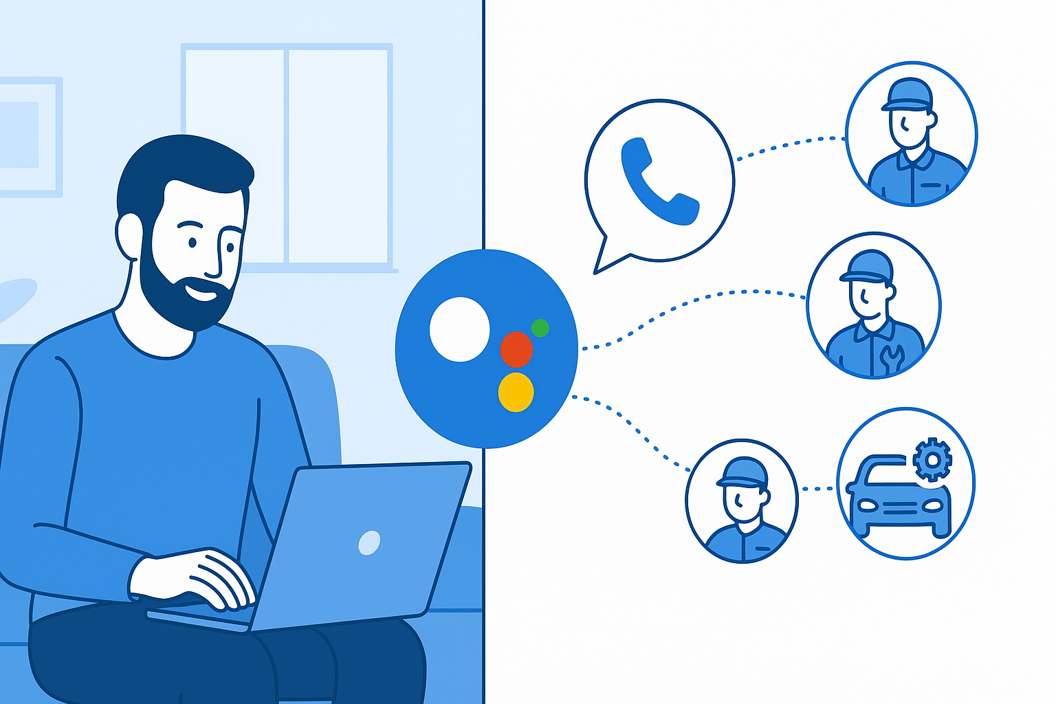 Google Assistant AI making phone calls to local businesses while person works on laptop
